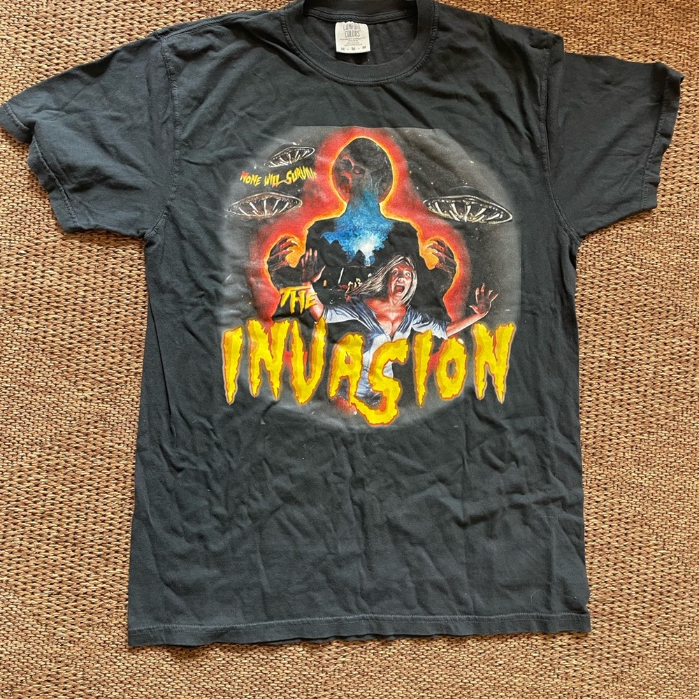 Black Graphic T-Shirt with Invasion Print